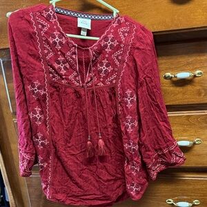 Knox Rose Red Embroidered Blouse